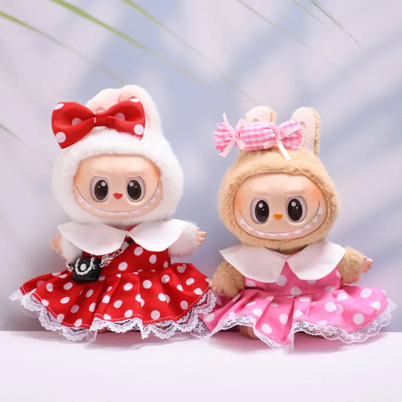 Labubu Doll Clothes Polka Dot Dress15/17cm Plush Doll'S Clothes Labubu I II Idol Dolls Sitting Party Accessories
