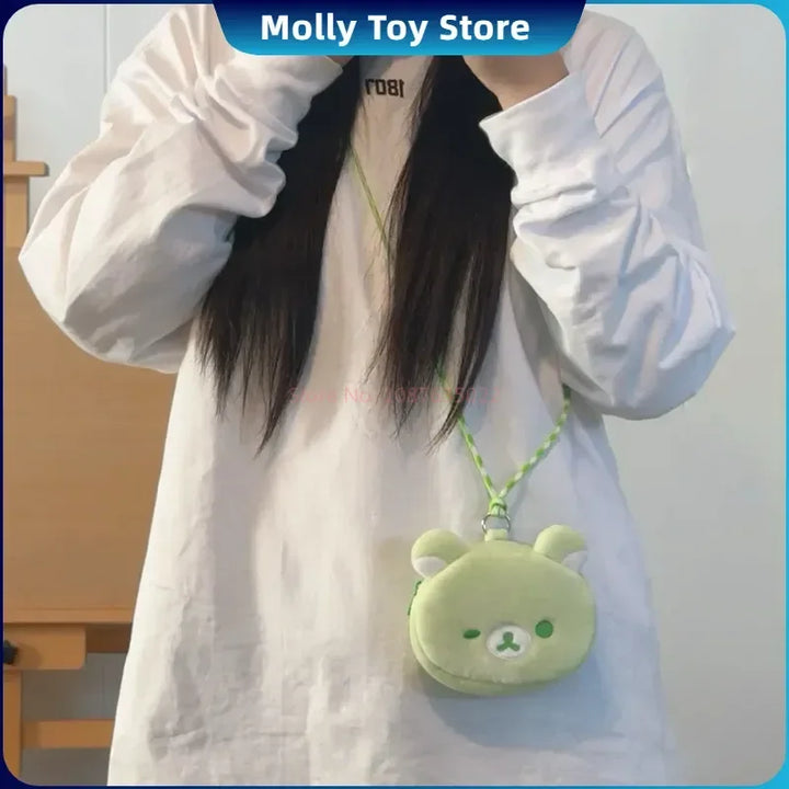 Kawaii Rilakkuma Hanging Neck Wallet Mini Storage Bag Card Pen Eraser Storage Bag For Kids Zero Wallet Schoolbag Pendant Bag