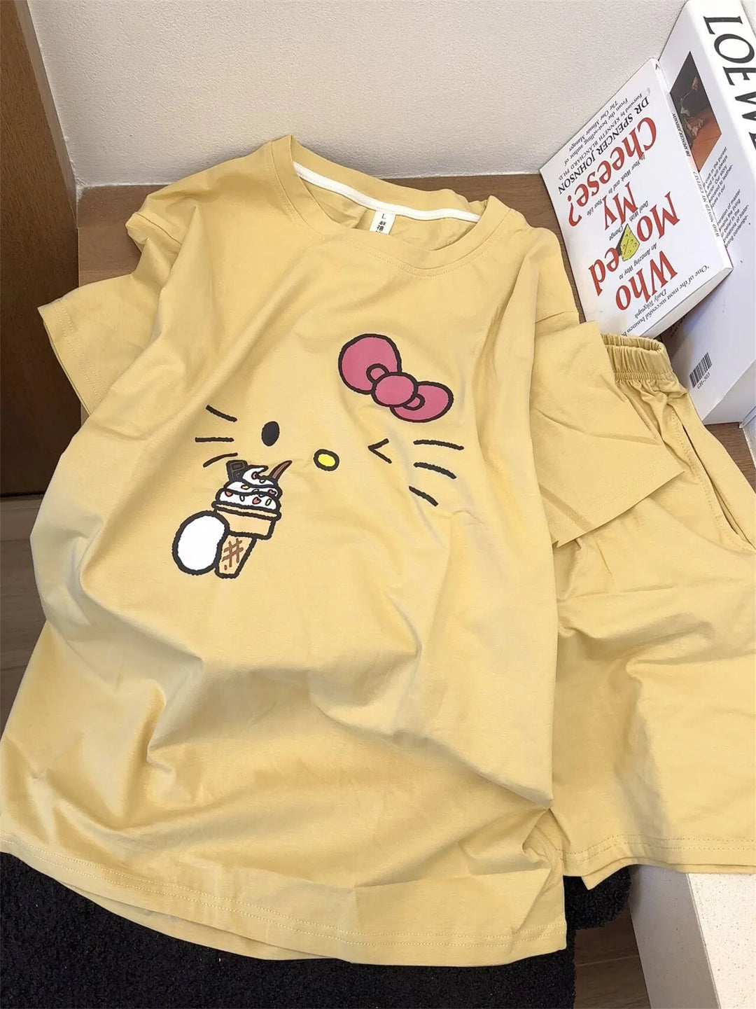 Kawaii Hello Kitty Pajamas Summer Pure Cotton Cardigan Short Sleeve Shorts Suit Cartoon Cute Home Clothes Gift