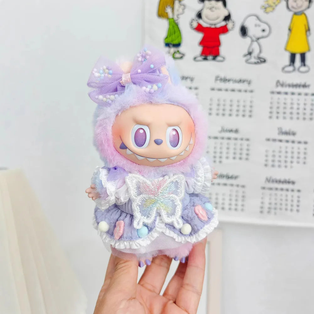 15/17cm Vinyl Plush Doll Clothes Labubu Pendant Lucky Purple Bow Dress Labubu V1/V2/V3 Clothes Accessories