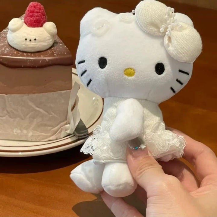 10cm Retro Sanrio Kawaii Hello Kitty White Moonlight Sits Ballet  Series Plush Backpack Pendant  Doll Cute Keychain Girls Gift