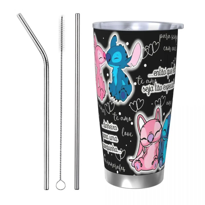 Cartoon Kawaii Stitch Insulated Tumbler with Lid Stainless Steel Thermal Mug Office Home Car Bottle Cup, 20oz