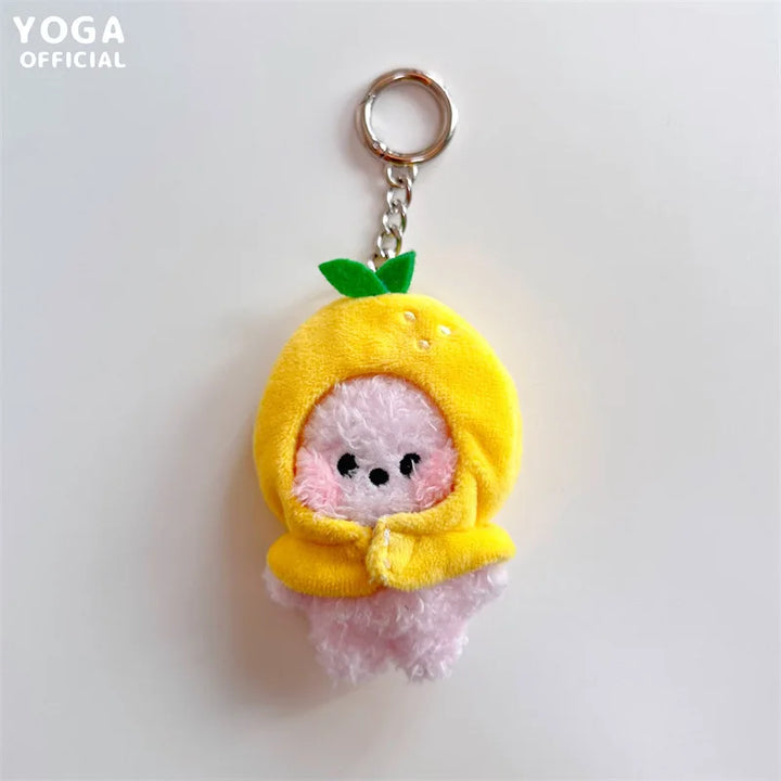 9Cm Kawaii Bt21 Small Animal Mini Plush Keychain knapsack Pendant Cartoon Fruit Headband Series Plush Doll Pendant Birthday Gift