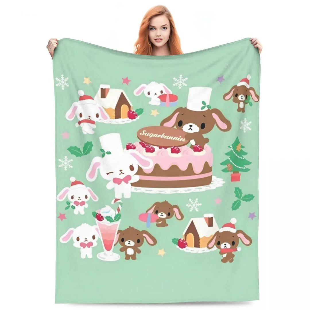 Cartoon Sugarbunnies Flannel Throw Blanket Blanket for Sofa Couch Super Warm Plush Thin Quilt