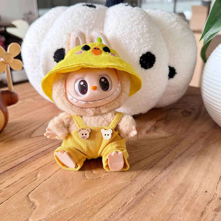 15/17cm Labubu Doll Clothes 1st/2nd/3rd Gen Fit Mr. Black Bear Hoodie Set with Headphone Plush Toy Outfits Halloween Decor