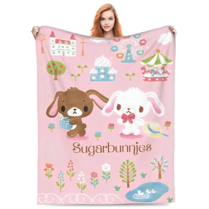 Cartoon Sugarbunnies Flannel Throw Blanket Blanket for Sofa Couch Super Warm Plush Thin Quilt