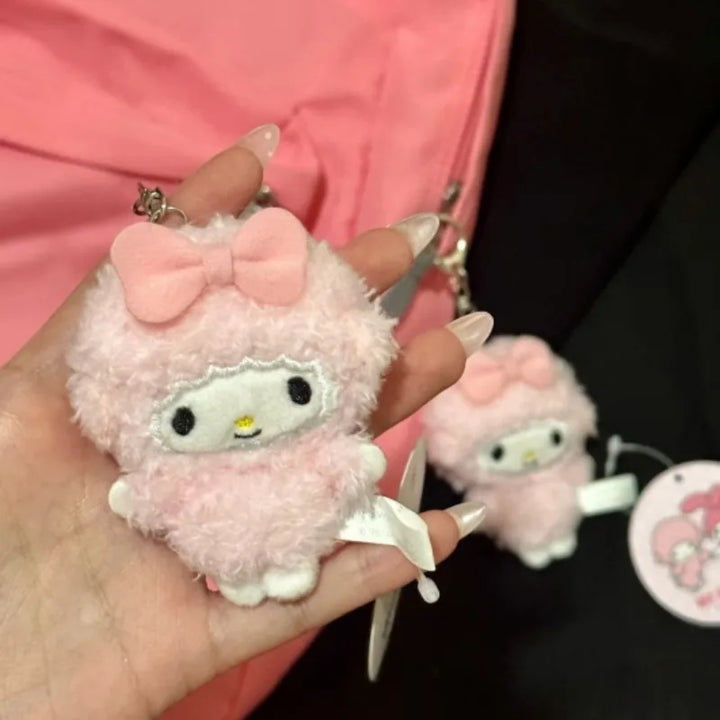 8CM Sanrios My Sweet Piano Plush Keychain my melody Backpack Pendant  Kawaii mini Piano Sheep Bag Pendant  Decoration Girl Gift