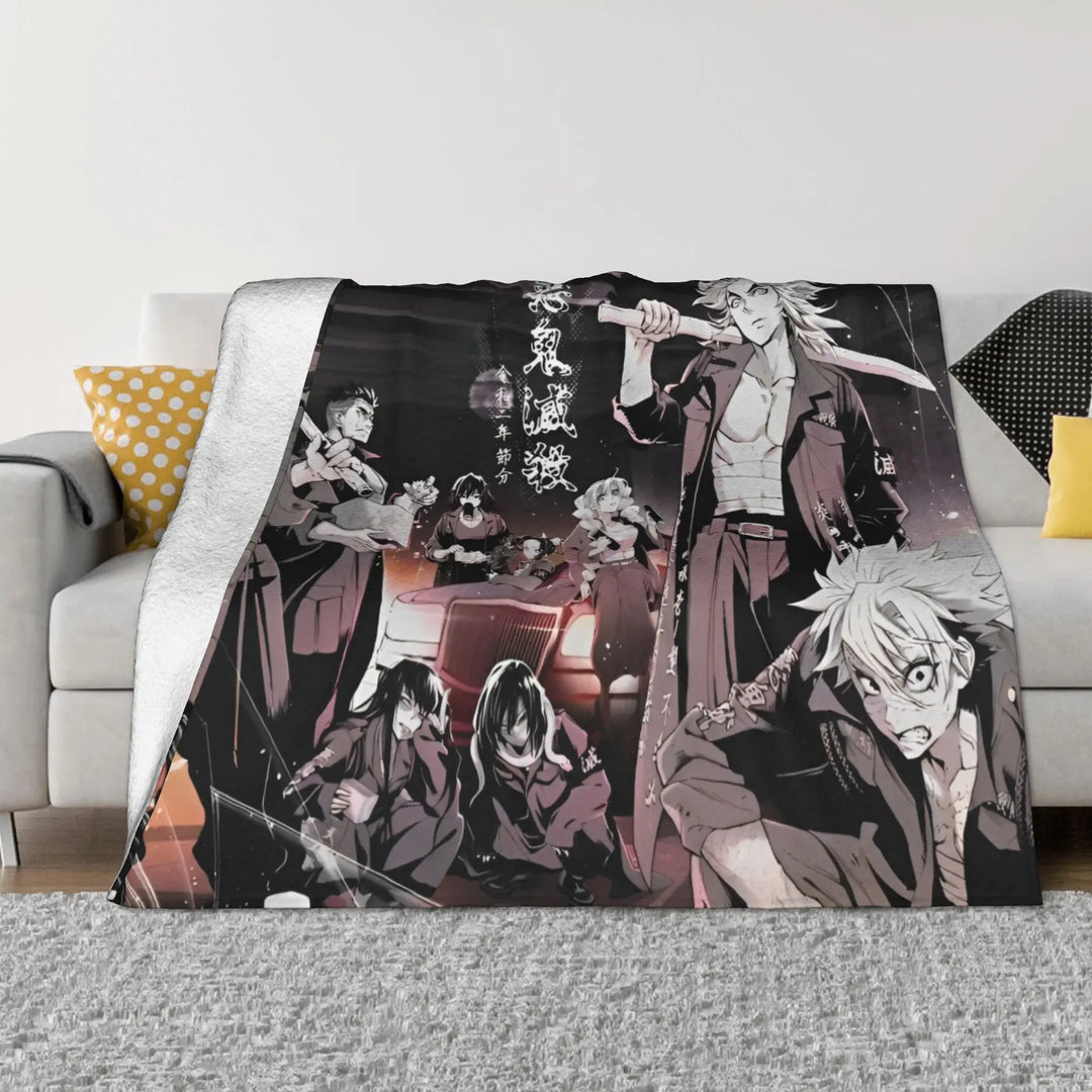 Demon Slayer Japanese Anime Blankets Coral Fleece Plush All Season Portable Soft Throw Blanket for Home Travel Bedding Throws