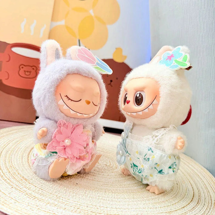 Labubu Doll Clothes Pink Floral Dream Jumpsuit Replacement 15/17cm Labubu I II Idol Dolls Sitting Party Accessories