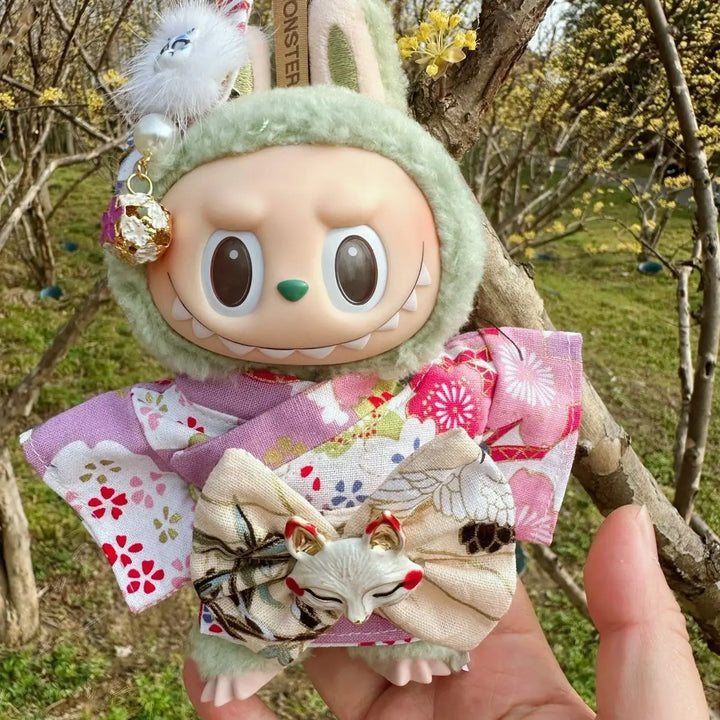 15/17cm Labubu 1st/2nd/3rd Generation Dolls Outfit Sitting Party Labubu Belt & Kimono Plush Doll'S Clothes Accessories