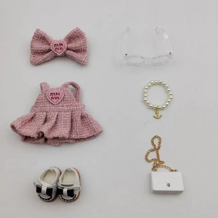 For 17CM Labubu  Doll Clothing Niche Design High-end Fashion Mini Pink Set 1/2 Generation Universal and Exquisite Fashion Wear