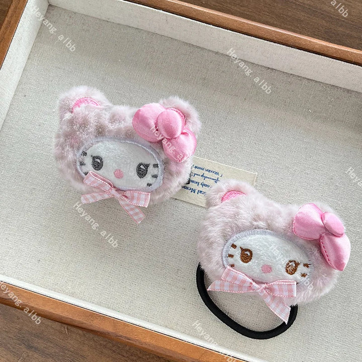 Kawaii Sanrio Hello Kitty Plush Hairpin Cartoon Leopard Hairbands Sweet Bangs Side Clip Hair Loop Decoration Girl Christmas Gift