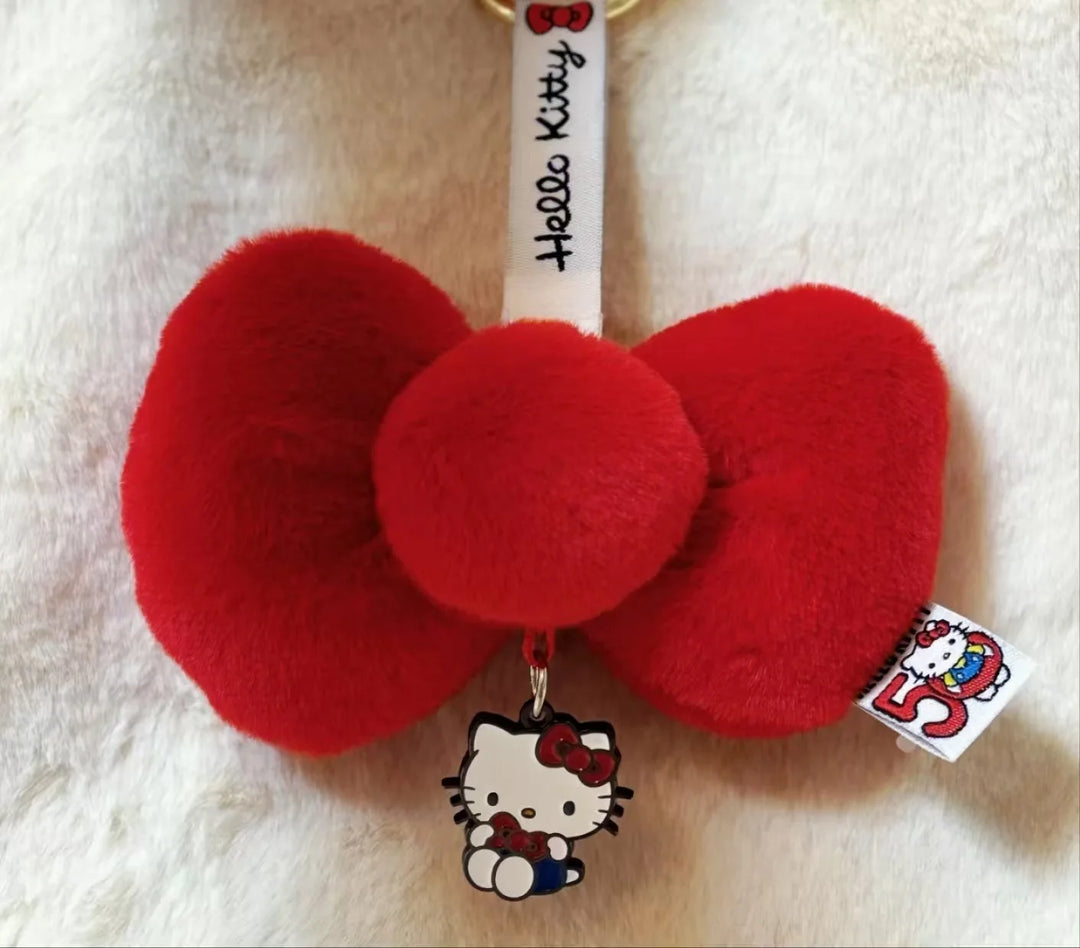 Kawaii Sanrio Hello Kitty 50Th Anniversary Bow Keychain Cartoon Plush Toys Backpack Pendant Peripheral Friends Birthday Gifts