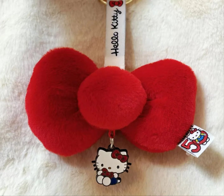 Kawaii Sanrio Hello Kitty 50Th Anniversary Bow Keychain Cartoon Plush Toys Backpack Pendant Peripheral Friends Birthday Gifts