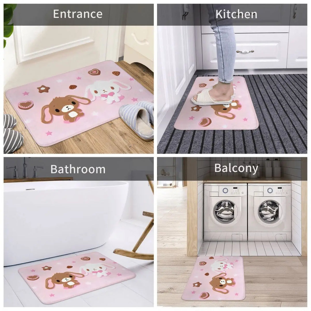 Cute Sugarbunnies Memory Foam Bathroom Rugs Ultra Soft Non-Slip Sugar Rabbit Carpet Bath Mat Water Absorbent for Shower