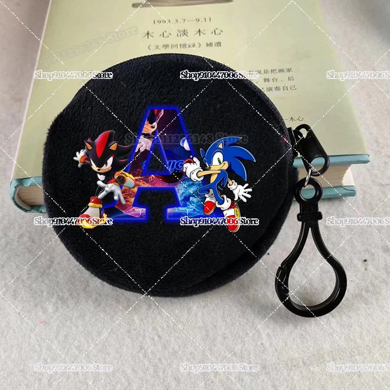 Sonics Plushes Coin Purses for Kids Mini Round Wallets Cartoon LetterA-Z Card Holders Handbags Black Keychains Pendants Bag Gift