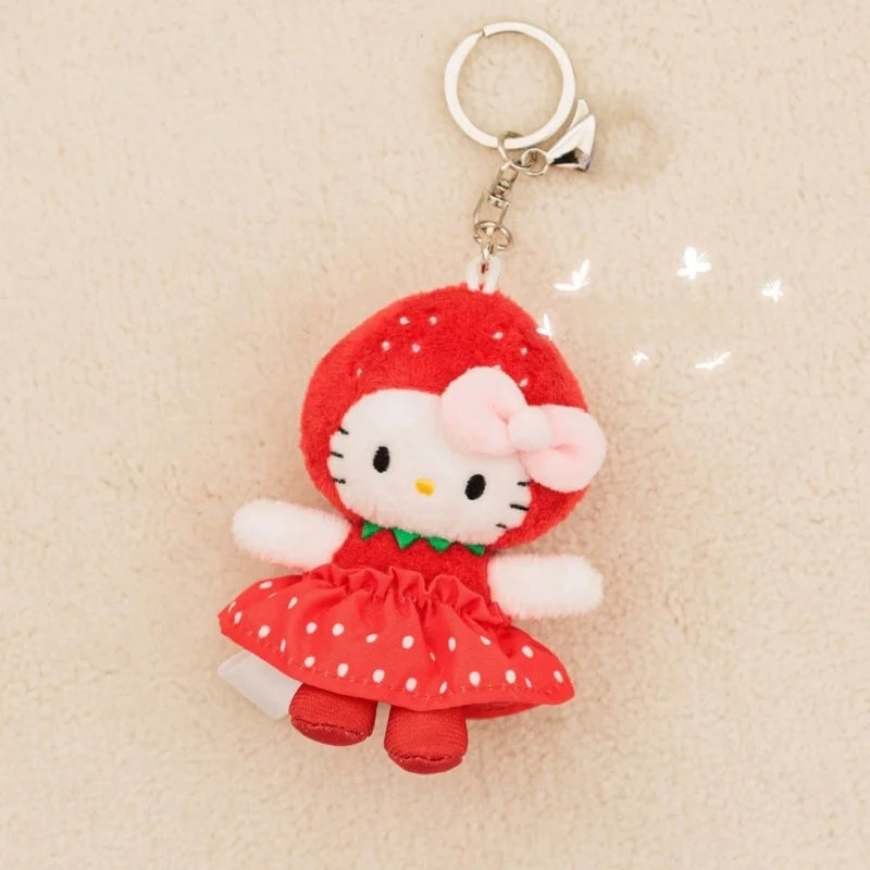 New Sanrios Strawberry Hello Kitty Plush Toys red dress Kitty Keychain Cartoon kitten Stuffed Doll Bag Pendent Accessories Gifts