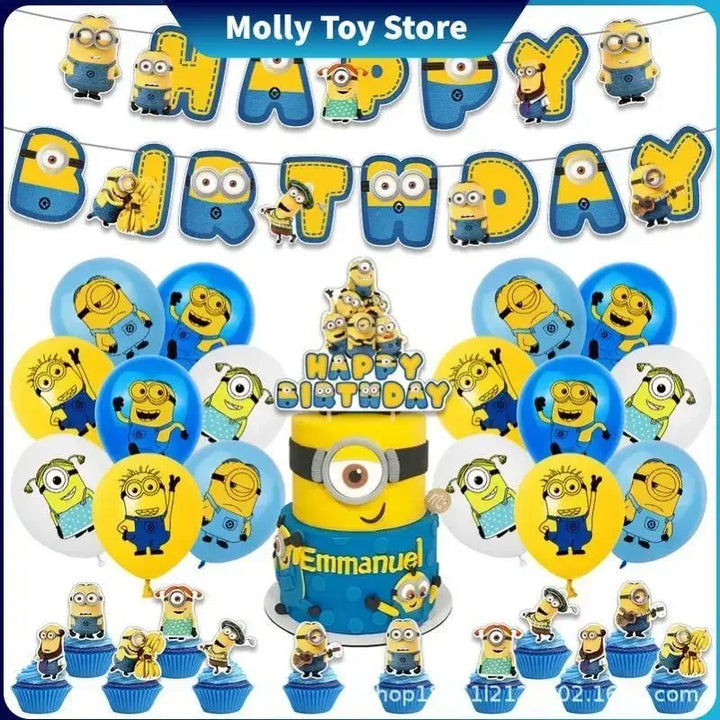 2025 New Minions Themed Children'S Birthday Party Decoration One-Time Flag-Raising Balloon Background Set Program Decoration