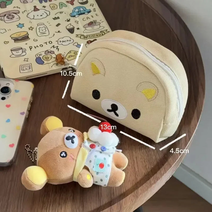 Kawaii Rilakkuma Canvas Storage Bag Cartoon Cute Makeup Bag Zero Wallet Portable Washing Bag Travelling Bag Cute Girl Gifts