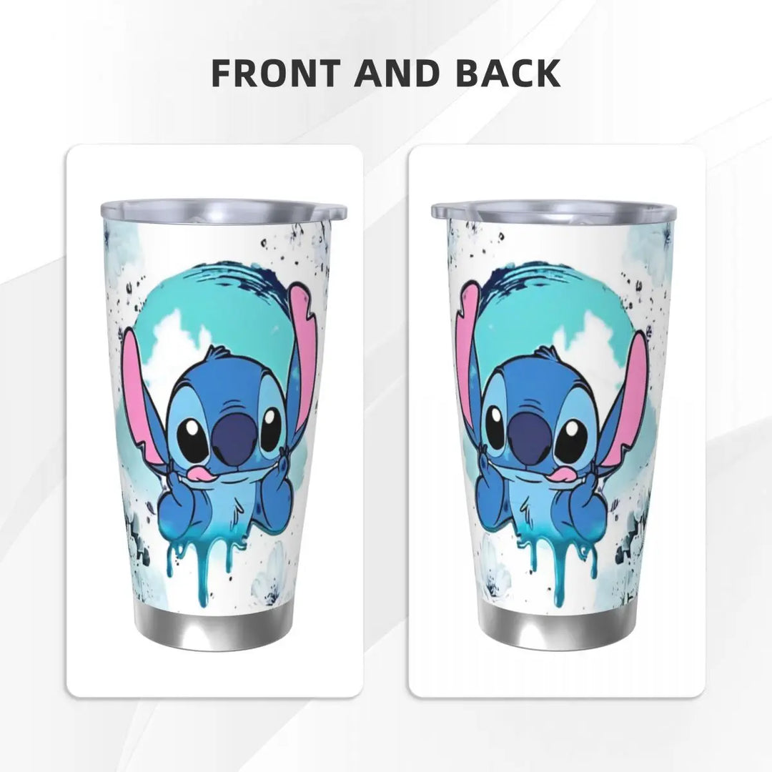 Cartoon Stitch Anime Tumbler Vacuum Insulated Thermal Cup with Lid Straw Double Wall Mugs Water Bottle, 20oz
