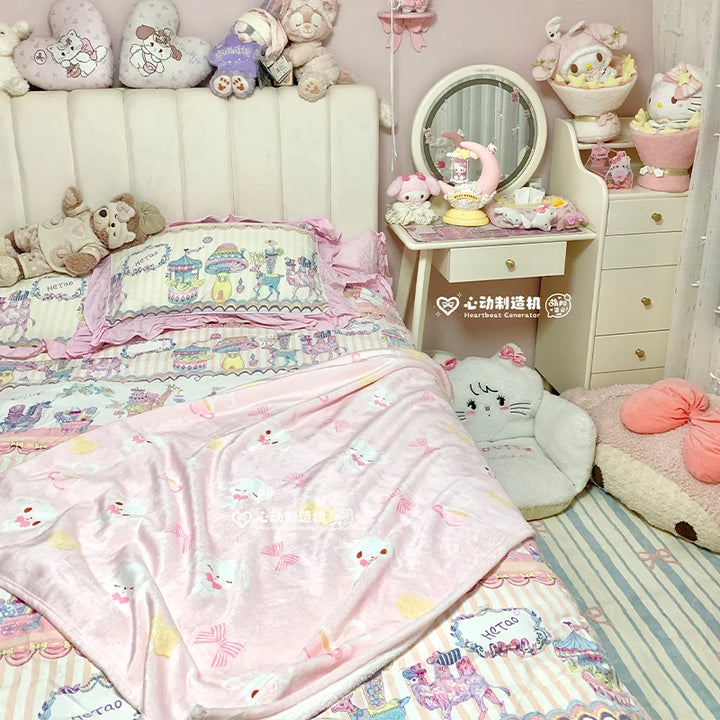 Cute Sugarbunnies Air Conditioning Blanket Pink Girl Heart Nap Soft Blanket Rest Comfortable Air Conditioning Blanket Girls Gift
