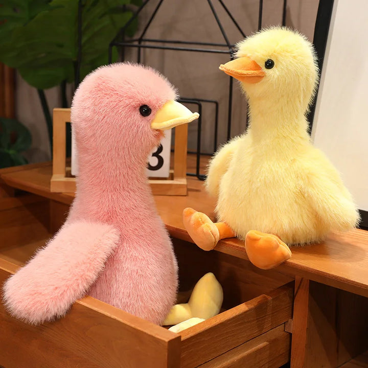 34/45cm Simulation Duck Plush Toy Lifelike Yellow Duck Plushies White Black Long Hair Animal Doll Boys Girls Sleeping Gift