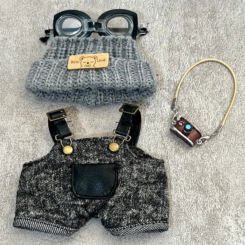 Clothes For Labubu Dolls 15/17Cm For LABUBU Sitting Party 1St 2Nd 3Rd Gen Ink-Black Overalls Set Apparel Accessories