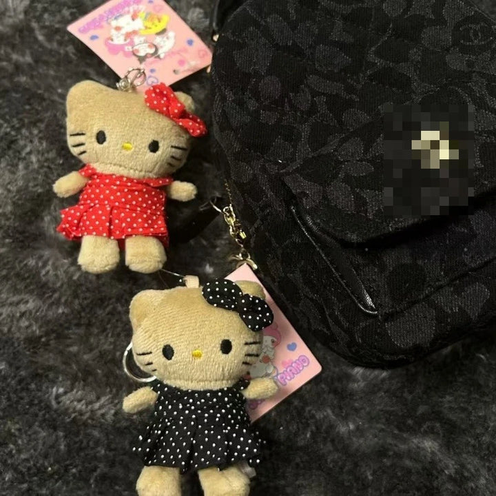 NEW Sanrio Black Skin Hello Kitty Plush Toys Keychains me Polka dot red skirt black leather Kitty Backpack Pendant Stuffed Doll