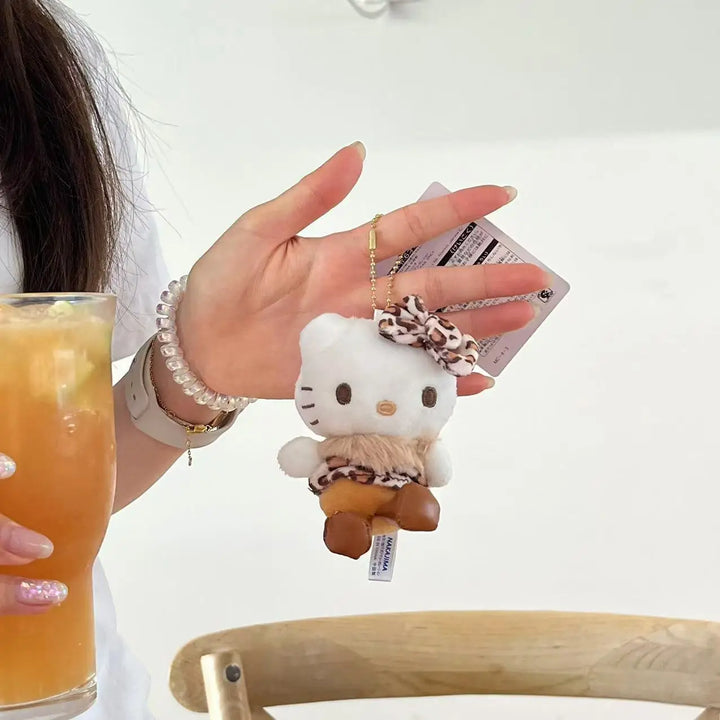 Kawaii Sanrio Hello Kitty Plush Toys Leopard Print Backpack Pendant Cute Cartoon Stuffed Doll Keychain Accessories Birthday Gift