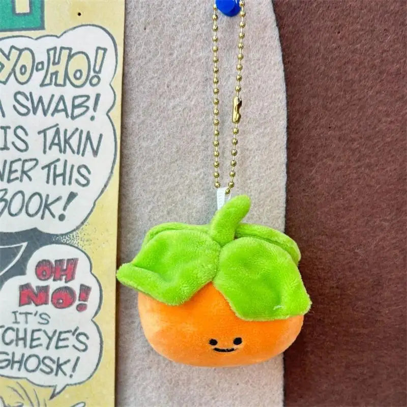 Sweet Mini Four-leaf Persimmon Plush Keychain, Stuffed Fruit Doll Pendant, Backpack Accessory, Bag Charm, Girl's Gift Ragdoll