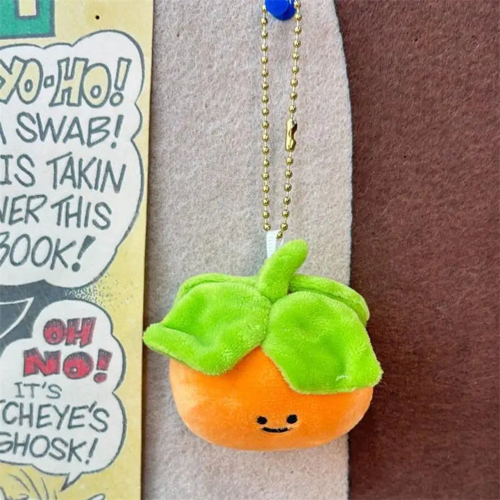Sweet Mini Four-leaf Persimmon Plush Keychain, Stuffed Fruit Doll Pendant, Backpack Accessory, Bag Charm, Girl's Gift Ragdoll