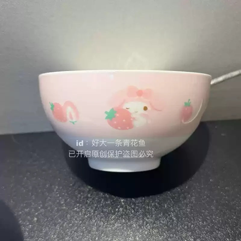 Kawaii Sugarbunnies My Melody Hellokitty Ceramic Ramen Bowl Tableware Salad Bowl Rice Bowl Large Capacity Household Soup Bowl