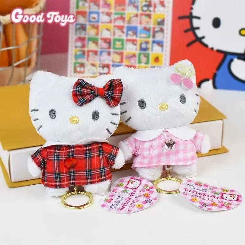 Kawaii Sanrio Hello Kitty Cute Cartoon Plaid Skirt Retro Keychain Plush Toys Backpack Pendant Decoration Girls Birthday Gifts
