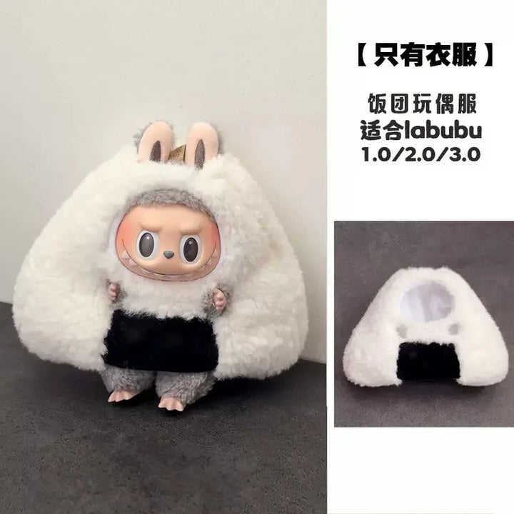 for Labubu 1-3 Gen 17cm Doll Outfits Milk Carton Onigiri Corn Chips & Ramen Bucket Set Bento Bag and Animal-Shaped Clothes