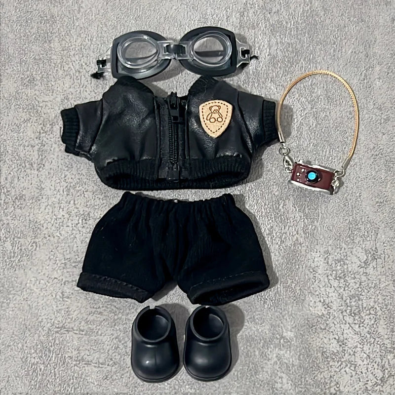 Clothes For Labubu Dolls 15/17Cm For LABUBU Sitting Party 1St 2Nd 3Rd Gen Black Leather Jacket Set Apparel Accessories