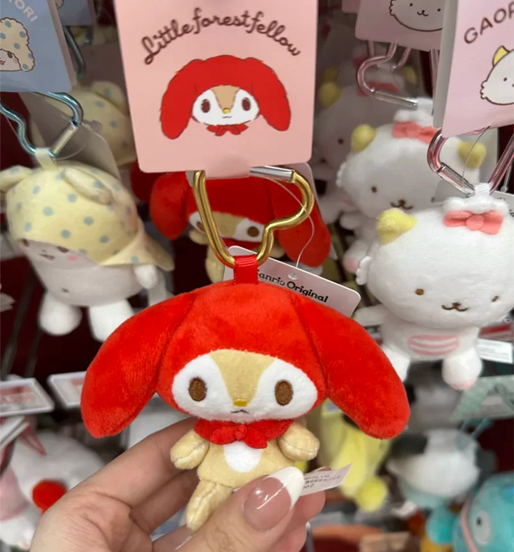 Little Forest Fellow Plush Keychain Mascot Heart Clip Cute Kawaii Women Bag Keychains Charm Key Chain Keyring Girls Toys Gift