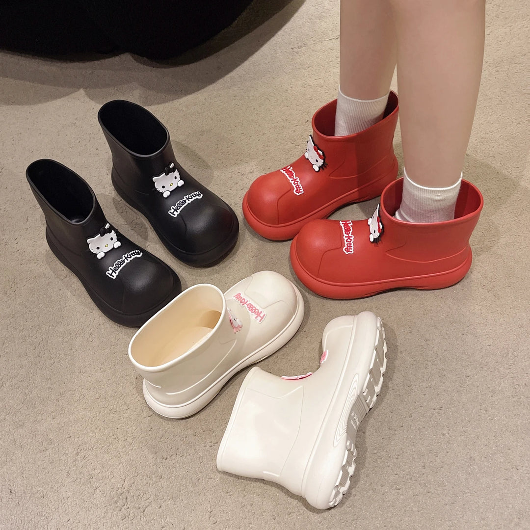 Kawaii Hellokitty Periphery Rain Shoes Cartoon Cute Wear Boots Outside Waterproof Rain Shoes New Versatile Student Thick Bottom
