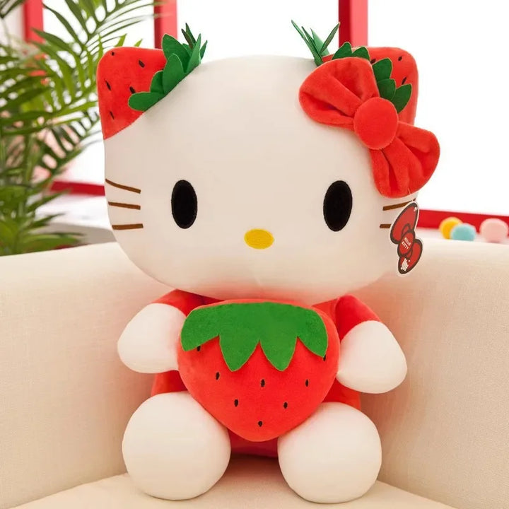 Cute KT Cat Plush Toys Kawaii Strawberry KT Cat Plush Doll Soft Stuffed Cartoon Cute Doll Pillow Birthday Gift for Girls