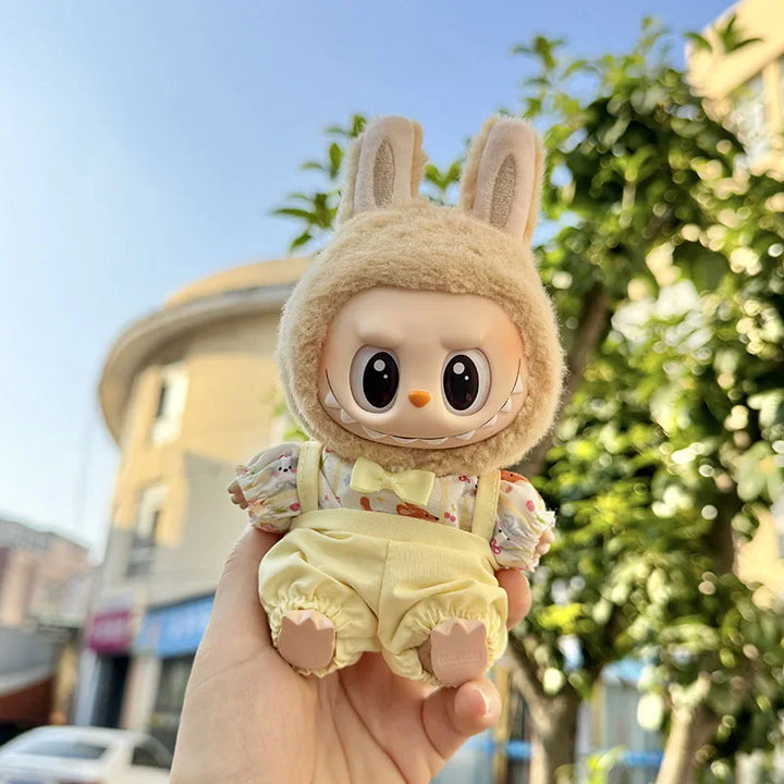15cm/17cm Labubu Doll Clothing Sitting Party Doll Changing Small Animal Yellow Flower Skirt Strap Pants Couple Dress DIY Gift