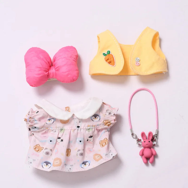 Labubu Doll Clothes Bow-Adorned Animal Print Dress Set with Rabbit Charm 17cm Plush Doll'S Clothes Labubu I II III Accessories