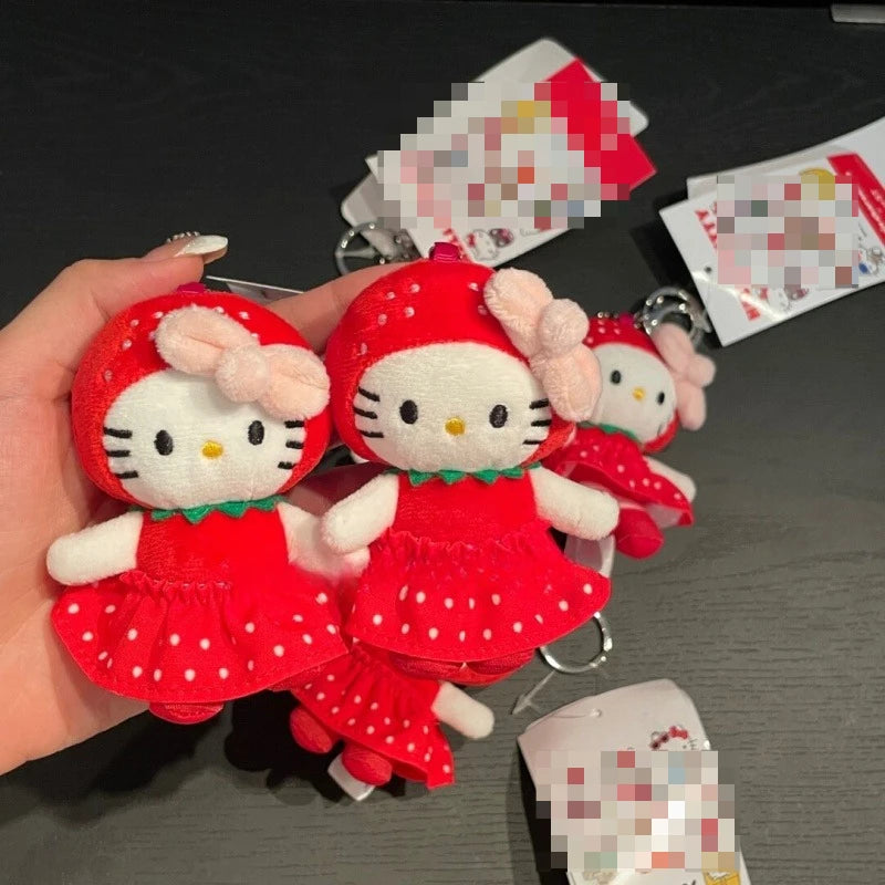 New Sanrios Strawberry Hello Kitty Plush Toys red dress Kitty Keychain Cartoon kitten Stuffed Doll Bag Pendent Accessories Gifts