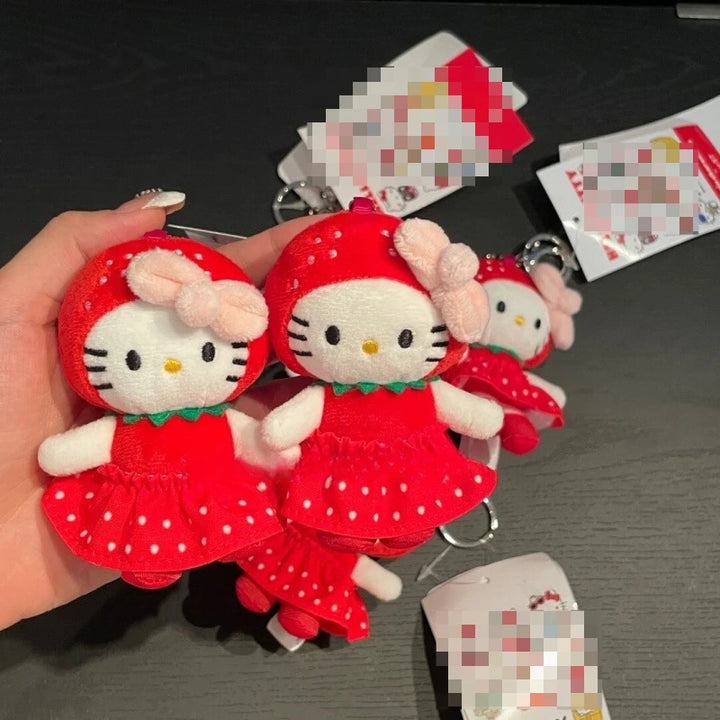 New Sanrios Strawberry Hello Kitty Plush Toys red dress Kitty Keychain Cartoon kitten Stuffed Doll Bag Pendent Accessories Gifts