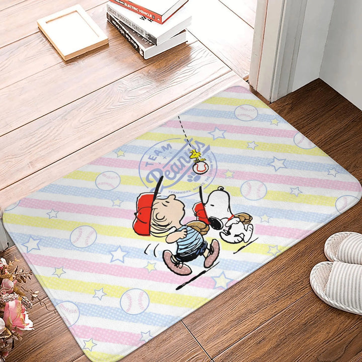 Snoopy  &Charlie Brown Playing Baseball Bathroom Rugs Mat Super Soft  Bath Rugs Mats Carpet Non-Slip for Entrance Door Doormat