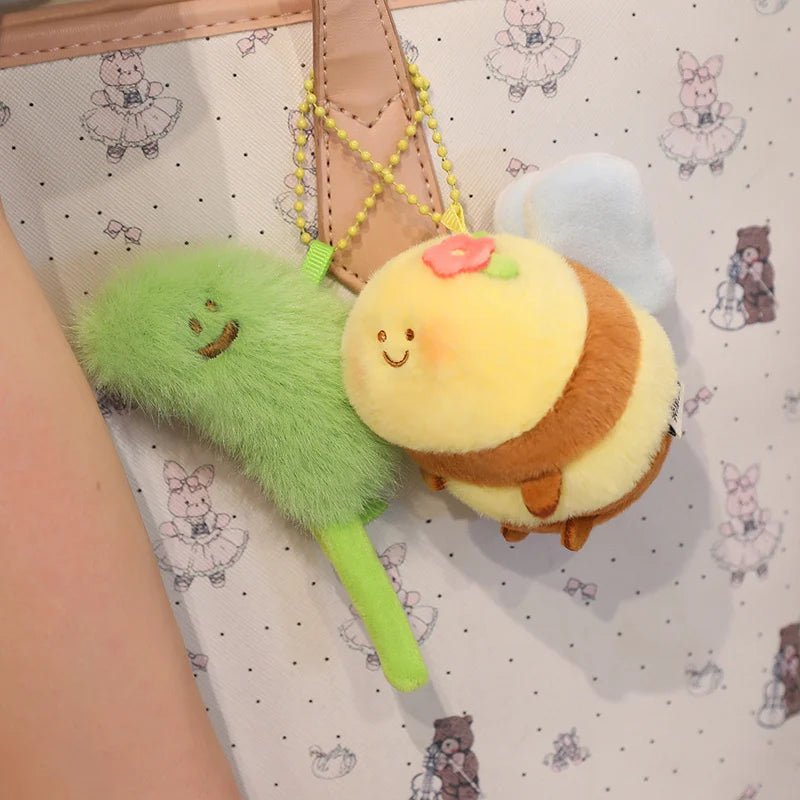 Cute Bee Plush Toy Stuffed Insect Bee Hold Dog Tail Grass Small Pendant Soft Doll Super Soft Honey Bee Pillow Birthday Gifts