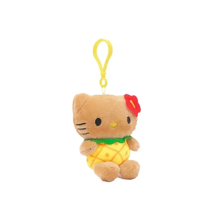 Anime Sanrio Hello Kitty Kuromi Plush Dolls Filled Keychain Dark Skin Hawaiian Series Cartoon Plush Toys Bag Pendant Charms