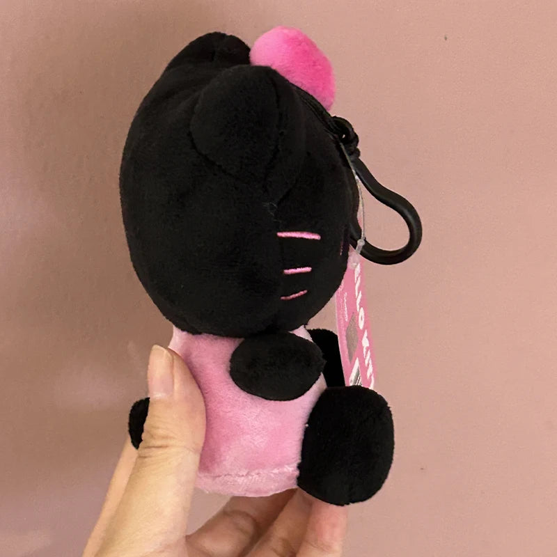 Sanrio Hello Kitty Plush Bag Pendant Cute Black Skin Kt Cat Bow Keychain Yk2 Stuffed Doll Keyring Children Toys Christmas Gift