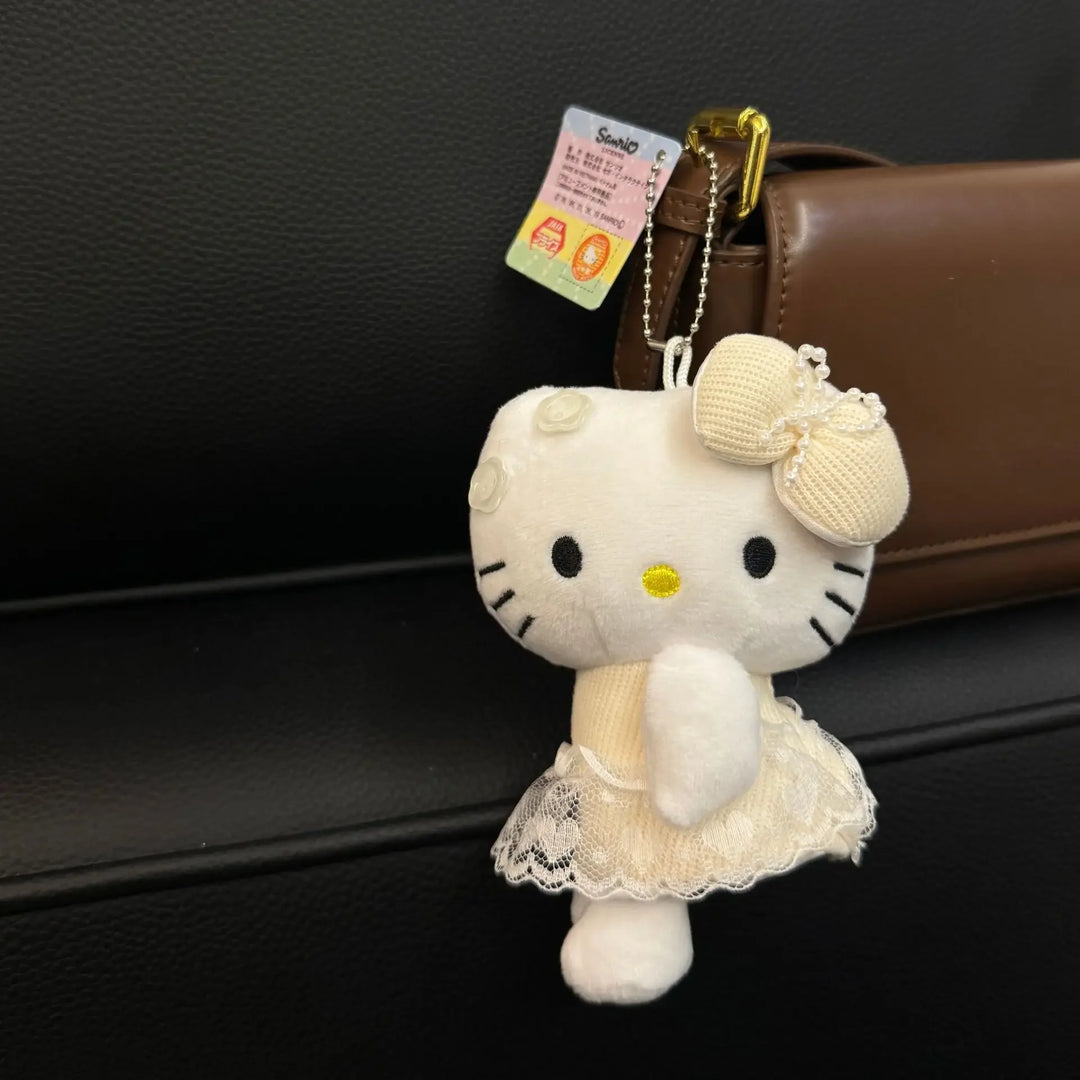 10cm Retro Sanrio Kawaii Hello Kitty White Moonlight Sits Ballet  Series Plush Backpack Pendant  Doll Cute Keychain Girls Gift