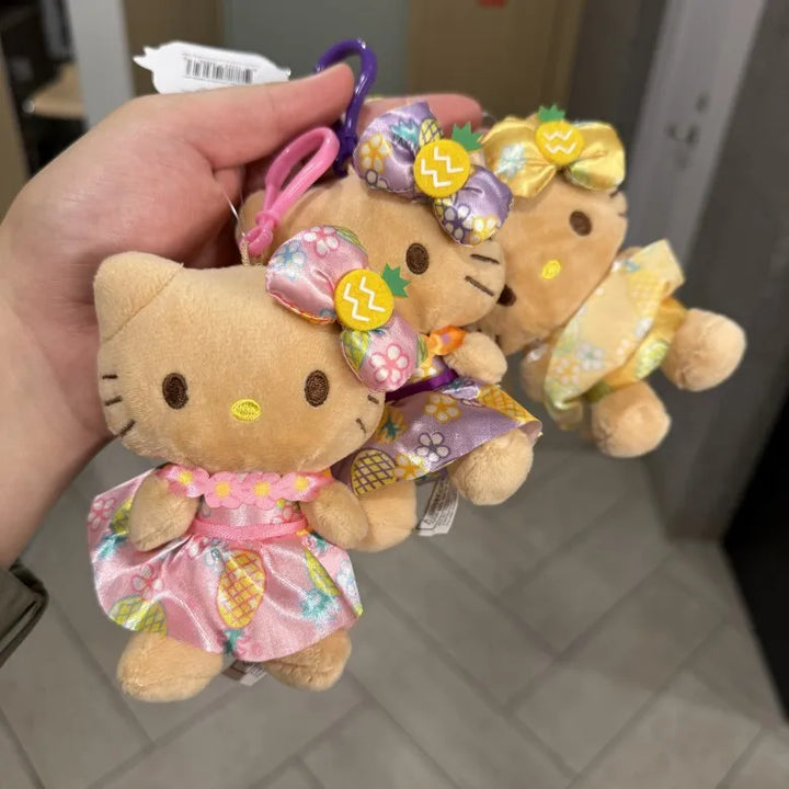 Sanrio Hawaiian Black Skin Pineapple Garden Hello Kitty Dress Doll Pendant Keychain Cute Kitty Cat  Accessories Cartoon Pendent