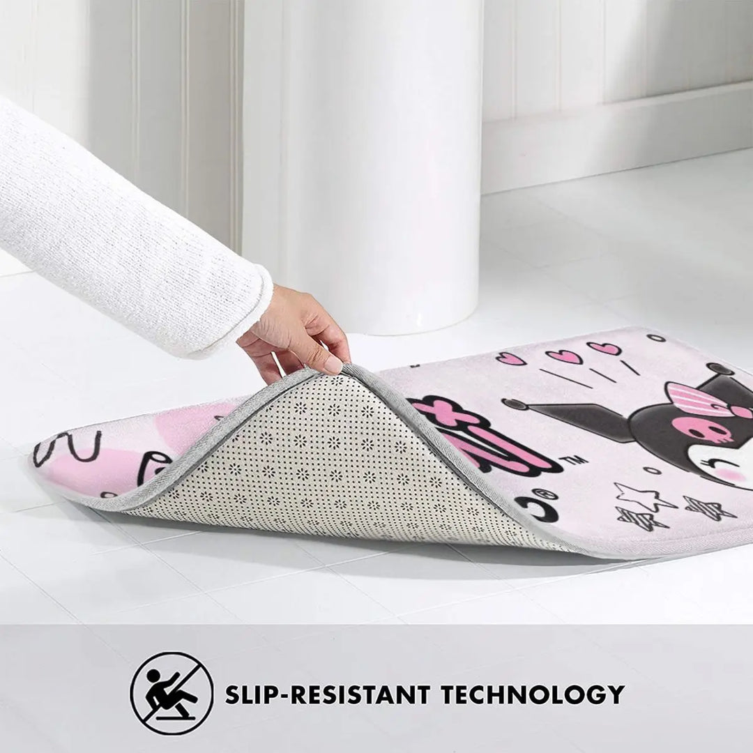 Kawaii Happy Kuromi Cartoon Bathroom Rugs Mat Extra Soft and Absorbent Bath Rugs Mats Carpet Non-Slip for Kitchen Shower