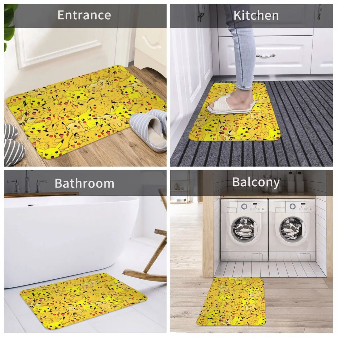 Pikachu Cartoon Anime Bathroom Rugs Mat Extra Soft and Absorbent Pokemon Bath Rugs Mats Carpet Non-Slip for Shower Tub